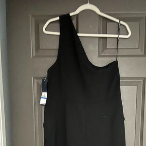 Black Womens  Off the should evening jumpsuit with pockets and a side zipper....